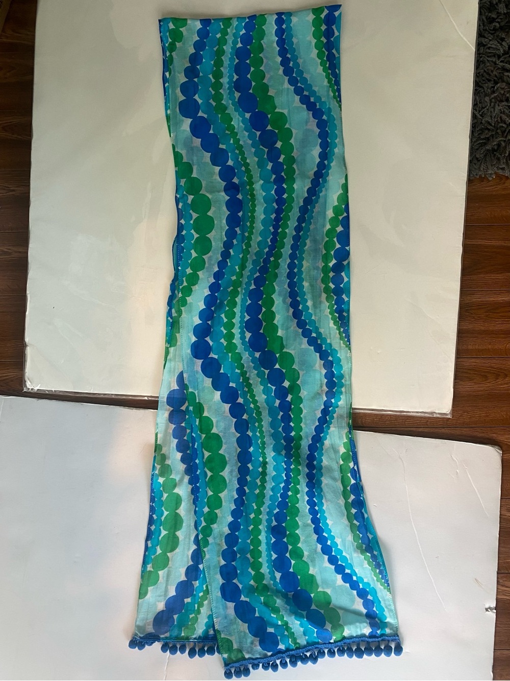 Blue & Green Wave geometric Pattern Decorative Scarf Throw 68 by 10 inches